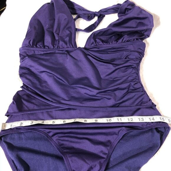 Gap halter swimsuit one piece wrap ruched low cut medium EUC purple - Picture 10 of 12
